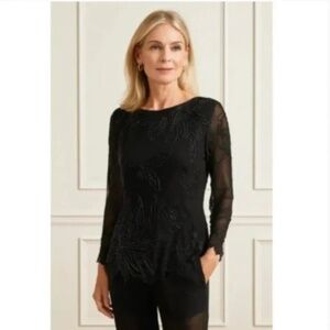 Vintage JKARA New York Top Women Small Black Embellished Party Asymmetrical